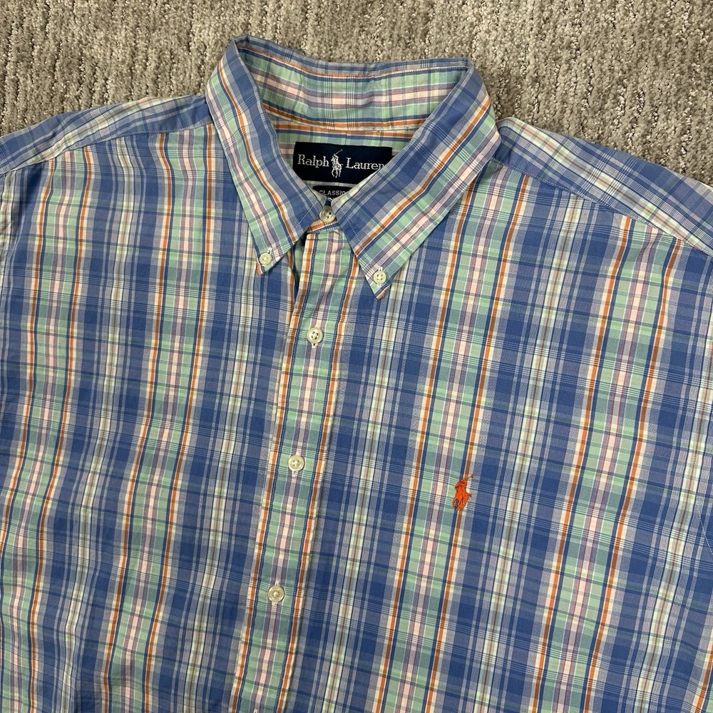 Ralph Lauren Polo Men's XL‎ Short Sleeve Button-Down Oxford Check Plaid Shirt